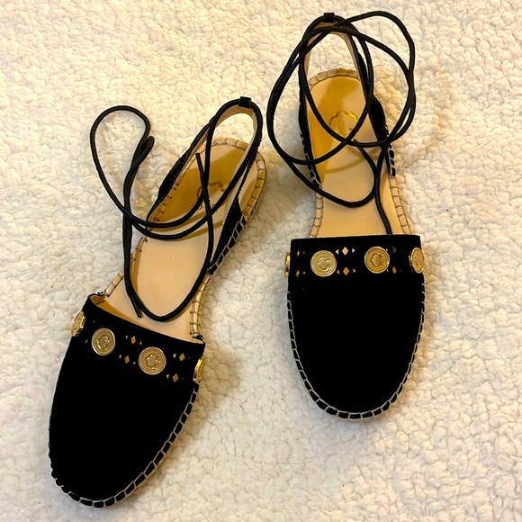 Suede Espadrilles w/ Coin Detail Black NWOT - Picture 2 of 7